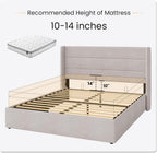 SHA CERLIN Queen Size Lift Up Storage Bed/Modern Wingback Headboard/Upholstered Platform Bed Frame/Hydraulic Storage/No Box Spring Needed/Wood Slats Support/Light Beige