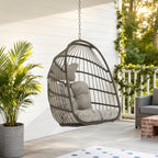 RADIATA Hanging Egg Chair Outdoor Without Stand, Weather-Resistant Wicker Rattan Swing with Cozy Cushion, 350Lbs Indoor Outdoor Eggshell Hammock Seat for Patio Porch Bedroom Balcony, Light Grey
