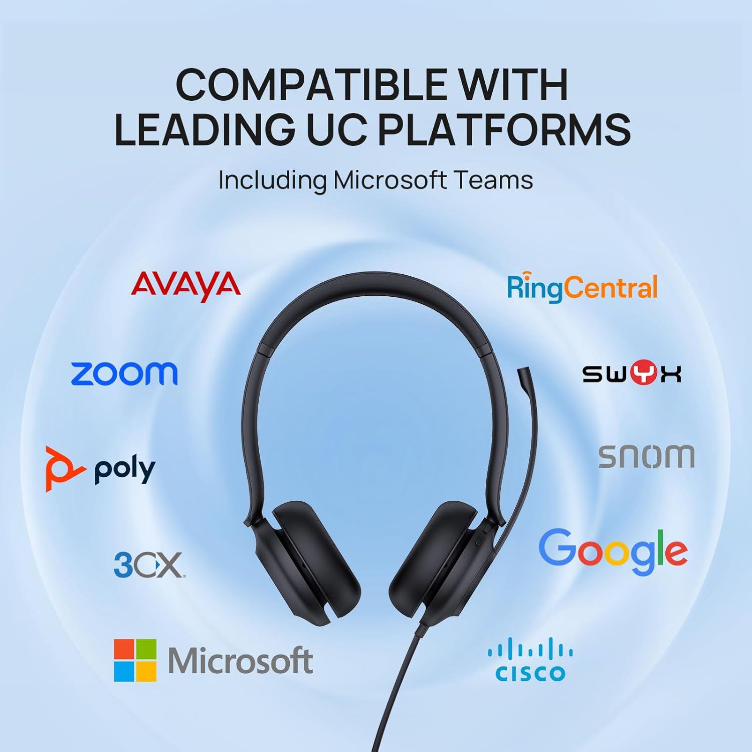 Yealink UH35 USB-C/A Headset with Noise Cancelling Microphone, Wired Headphones for Computer PC, Mute Button, Compatible with Zoom, Google and Other Leading UC Call Platforms