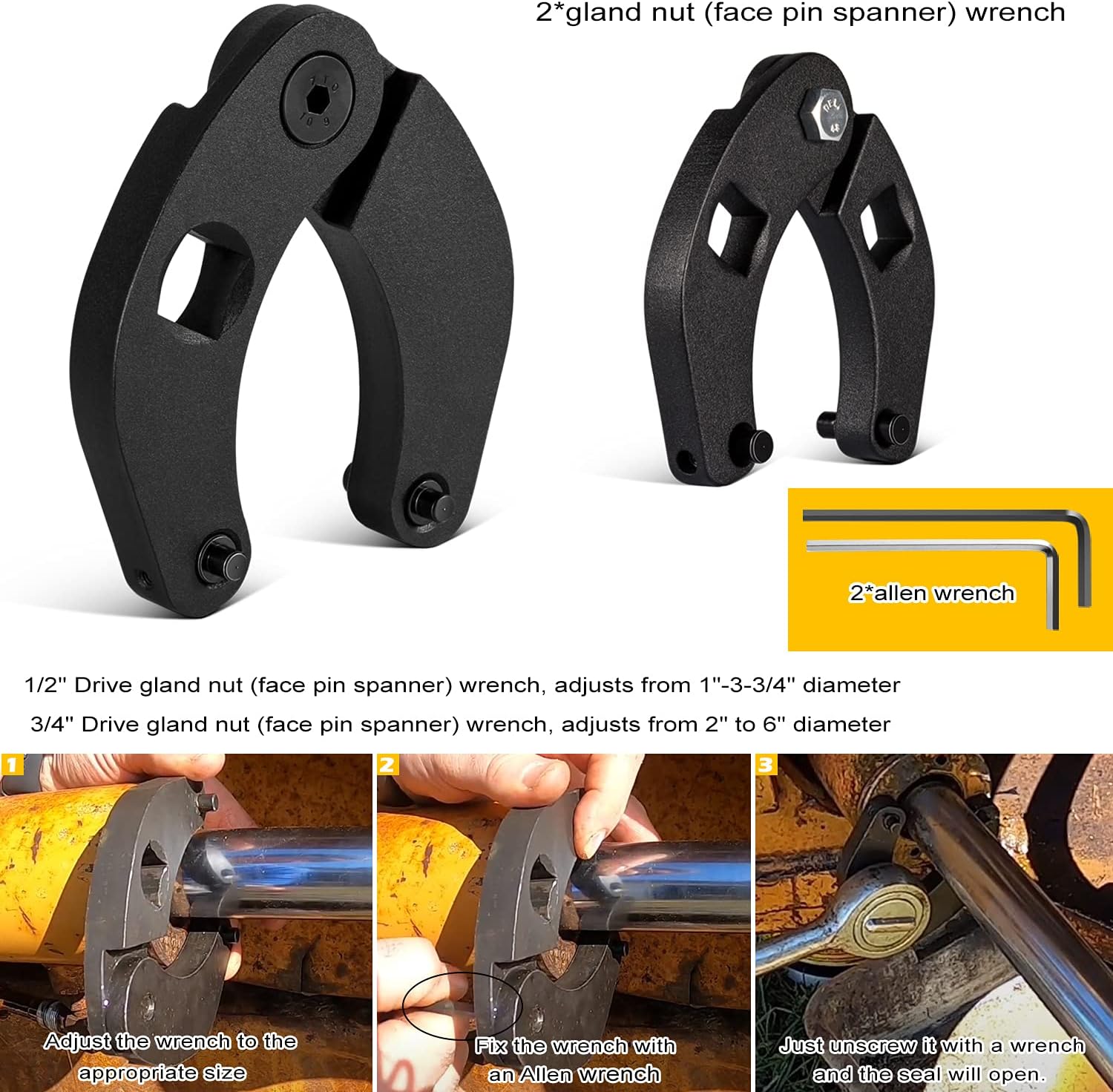Hydraulic Cylinder Repair Tool kit For skid steers, loaders, backhoes Include gland wrench U-seal installer tools Seal puller Smooth type Piston Ring Compressor (17pcs)