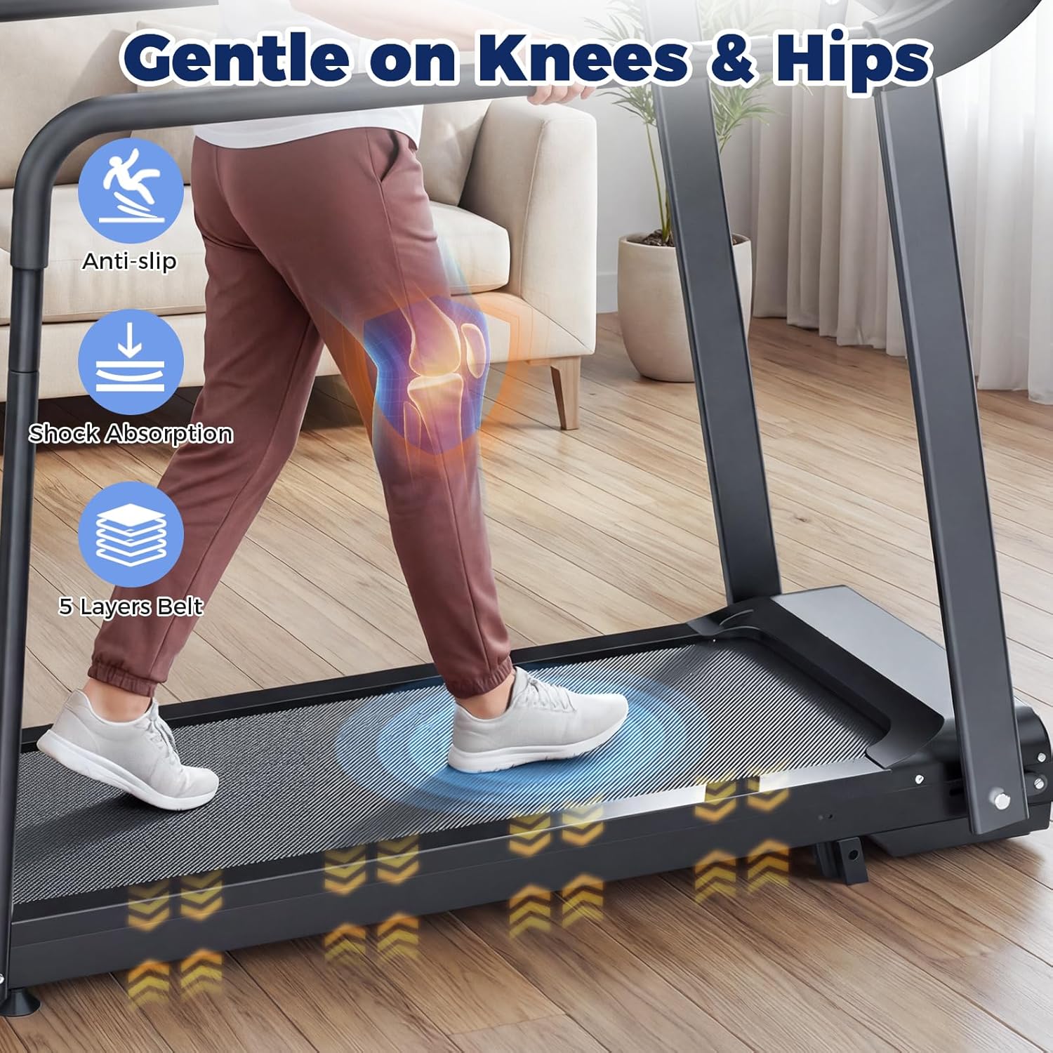 Treadmill for Senior at Home, Walking Jogging Running Pad Treadmill for Elderly, with Long Handrails, Heart Rate Monitor, Wide Running Belt, 2.5 HP, 300 LBS Capacity, PAD Stand & Cup Holder
