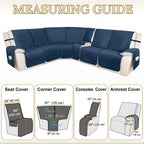 HDCAXKJ 100% Waterproof Velvet Recliner Sectional Couch Covers L Shaped Corner Reclining Sofa Cover Washable Thick Non Slip Sectional Slipcover with Pockets (5 Seat and 1 Middle Console, Dark Blue)