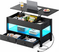 WLIVE Coffee Table, Lift Top Coffee Table with Drawers, LED Light, Large Storage and Open Shelf, Lift Tabletop for Living Room, Deep Black