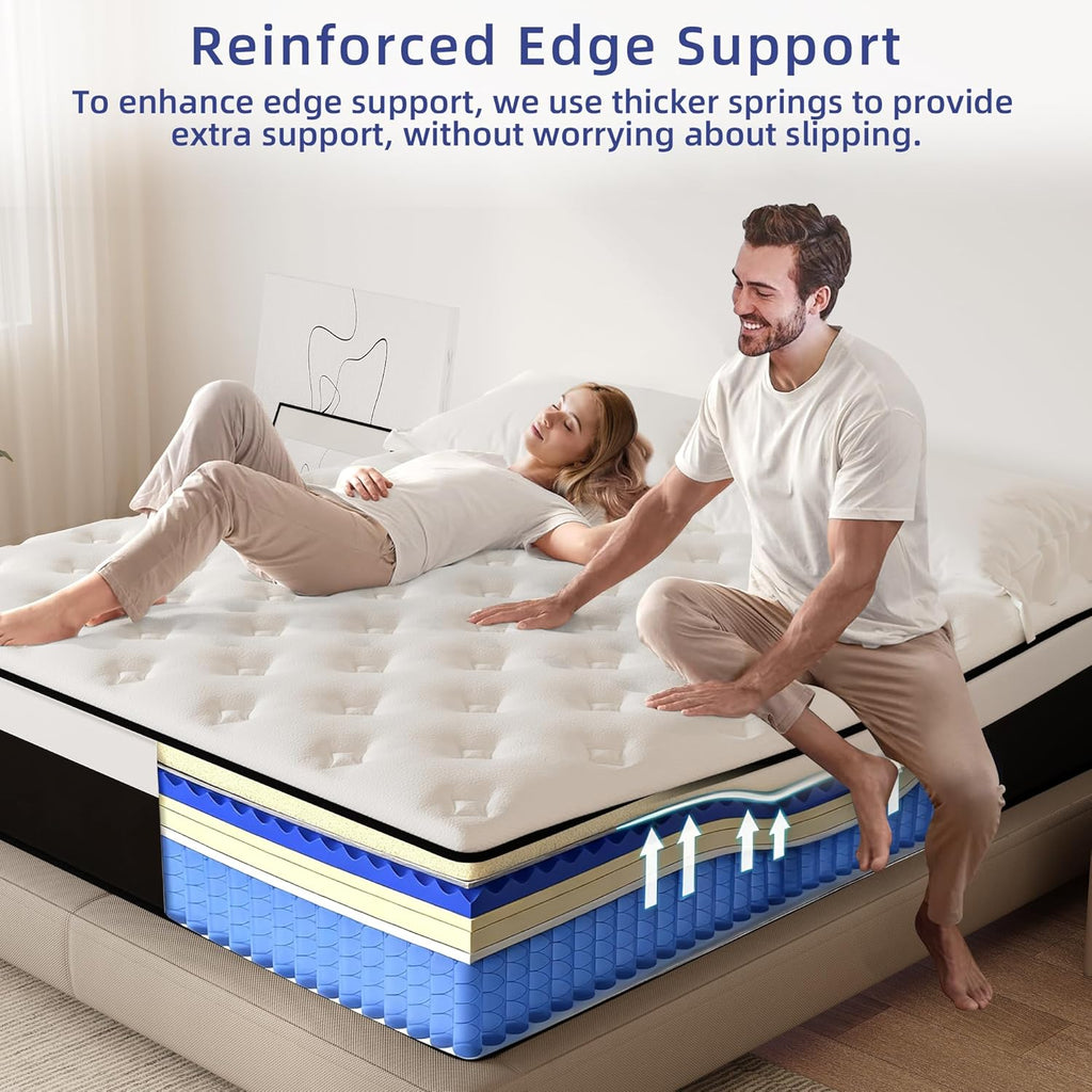 Queen Mattress, 14 Inch Queen Hybrid Mattress in a Box with Memory Foam, Medium Firm, Euro Top, Reinforced Edge Support, Pressure Relief & Motion Isolation, CertiPUR-US Certified