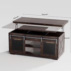 Upgraded Coffee Table with Lifting Top And Sliding Doors, Thick Panels, Industrial Metal Mesh Sides, Dual LED Accent Lights, Large Storage Center farmhouse square Table for Living Room, Dusk Walnut