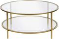 Henn&Hart 36" Wide Round Coffee Table with Glass Top in Brass, Round Coffee Table for living room, studio apartment essentials