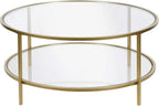 Henn&Hart 36" Wide Round Coffee Table with Glass Top in Brass, Round Coffee Table for living room, studio apartment essentials