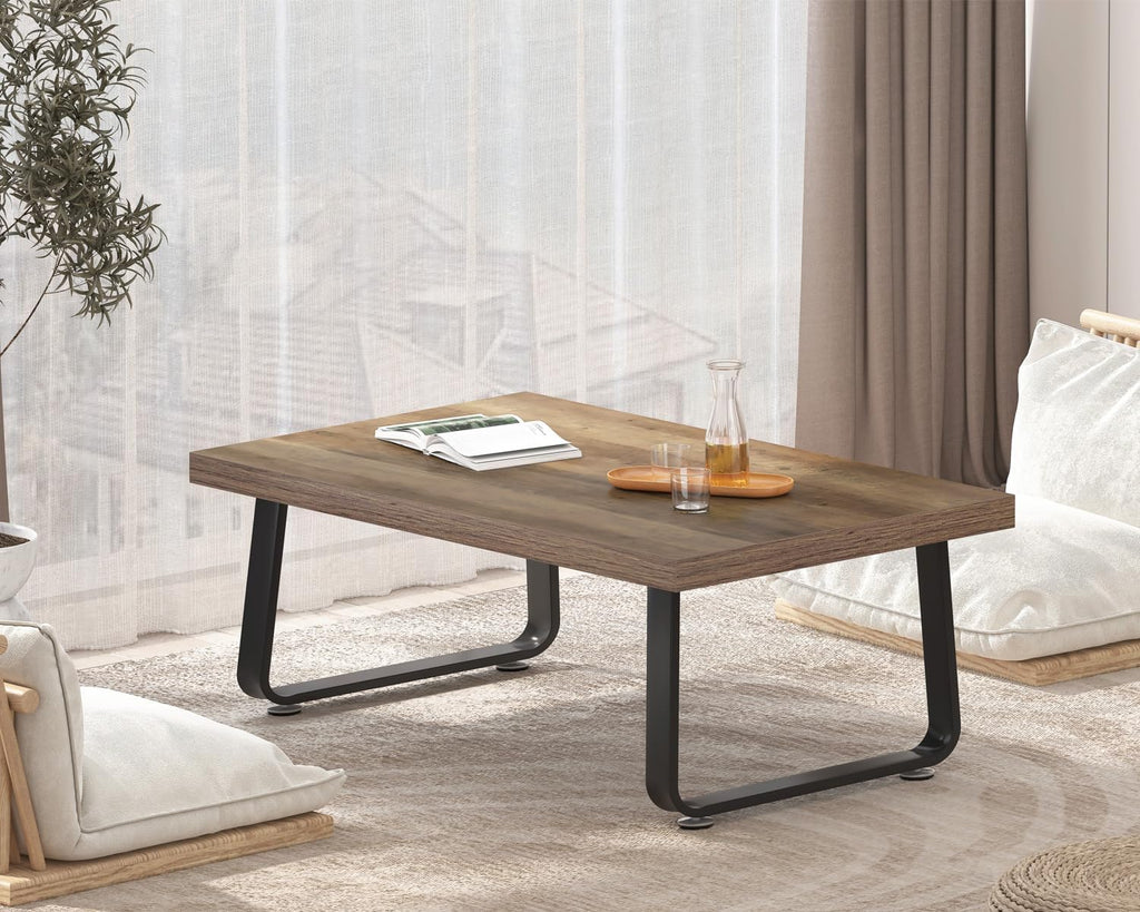 HSH Farmhouse Modern Simple Oak Center Table - Industrial Minimalist Rectangle Living Room Coffee Table, Wood and Metal, Rustic Oak, 39 in