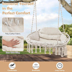 Tangkula 2-Person Hanging Hammock Chair, Boho Style Macrame Hammock Swing with Soft Cushions, Tassels, Indoor Outdoor Cotton Rope Hanging Swing Chair for Bedroom, Porch, Balcony