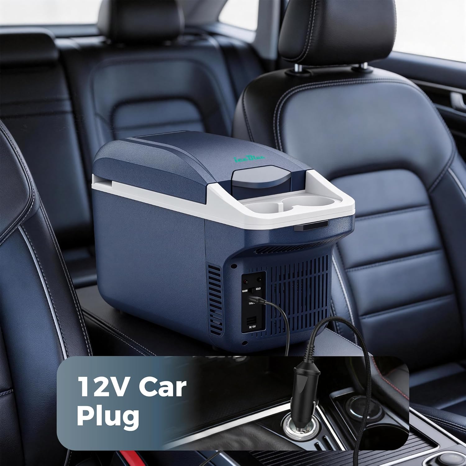 Iceblue Electric Cooler with Type-C, 8 Liter /11 Cans Mini Fridge with Belt, 9V Type-C Thermoelectric Dual-use Car Refrigerator, Car Fridge for Car, Dorm, Travel, Picnic, Gift - Blue