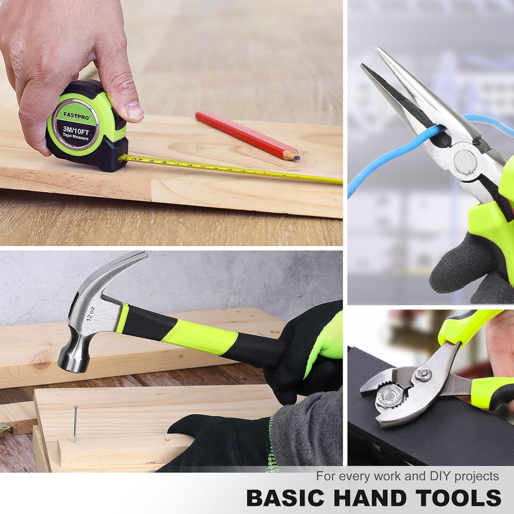 FASTPRO 177-Piece 20V Cordless Lithium-ion Drill Driver and Home Tool Set, Household Repairing Tool Kit with Drill in Storage Case, Green