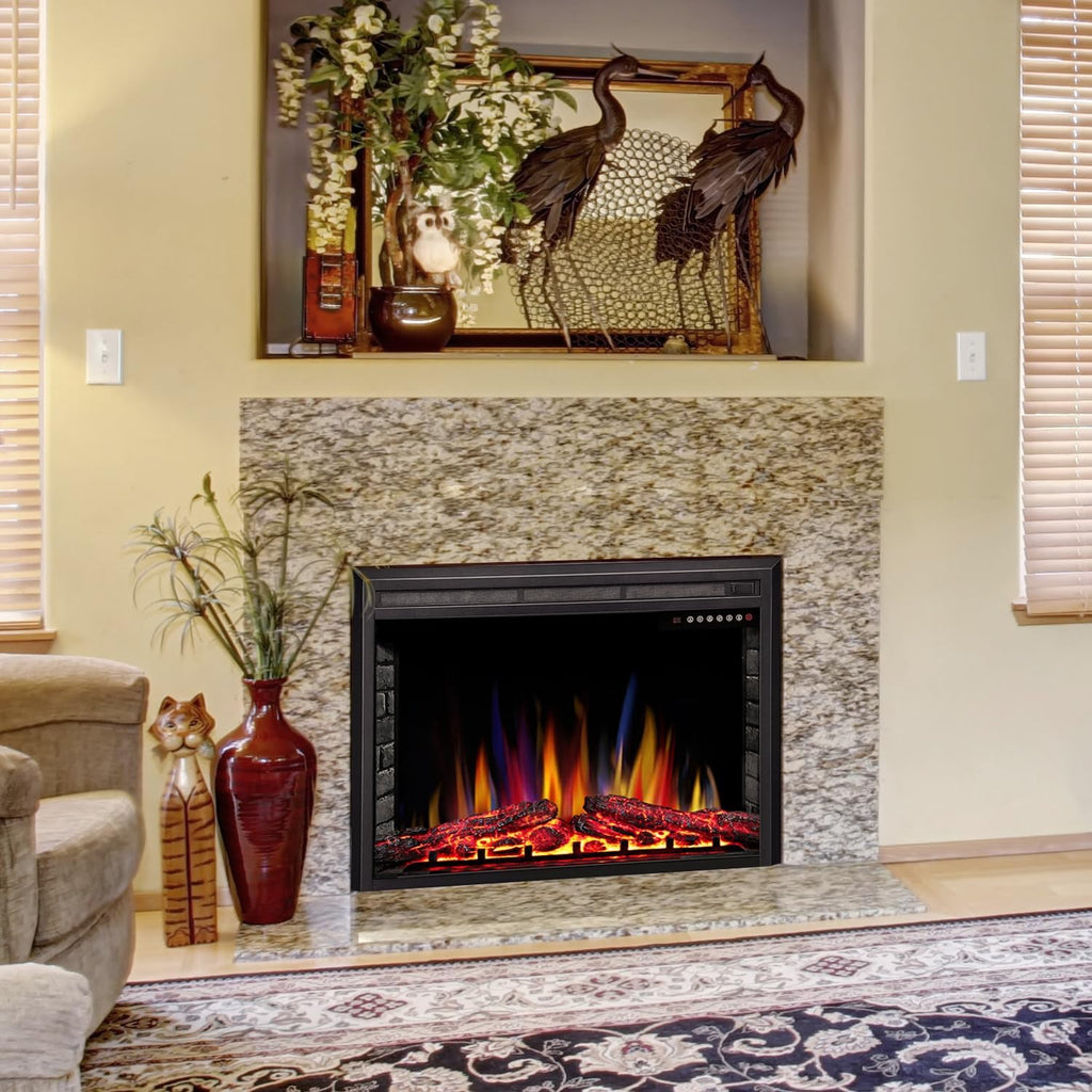 36" Electric Fireplace Insert,Recessed Electric Stove Heater,Touch Screen,Remote Control,750W-1500W with Timer & Colorful Flame Option (36" X 27")