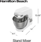 Hamilton Beach Electric Stand Mixer, 4 Quarts, Dough Hook, Flat Beater Attachments, Splash Guard 7 Speeds with Whisk, White