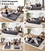Tbfit Boneless Sofa Bed, Corduroy Compress Couch with Wide Armrests & 2 Pillows, Deep Seat Couches for Living Room, Gray