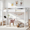 Twin Loft Bed with Desk, Wood Bed Twin Size with Ladder and Safety Guardrail, Space-Saving High Loft Bed for Kids, Adults, No Box Spring Needed, White