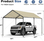 Carport 10x20ft Heavy Duty Car Tent, Portable Garage, Car Shelter, All-Season Tarp Tent for Car, Party，Beige