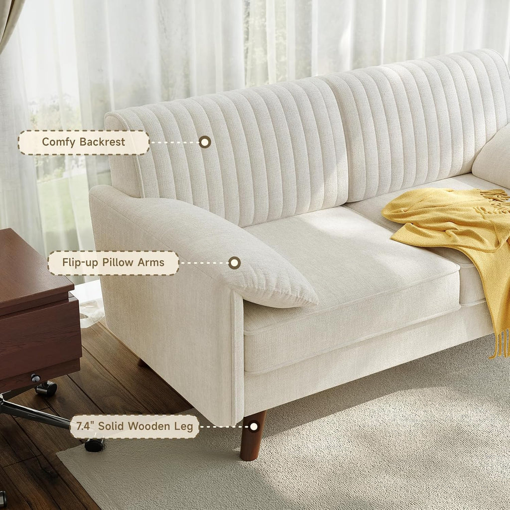 ONBRILL 64.5" Loveseat Sofa, Chenille Loveseat Couch for Living Room, 23.2" Deep Seat Love Seat with Padded Arms, Comfy Modern Small Couches for Bedroom, Small Spaces, Dorms, Office, Beige