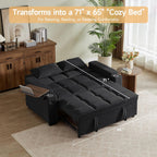 66" Multi-Functional Pull-Out Sofa Bed with Hidden Side Table, Storage Armrests, Built-in Charging Port, Spring Mattress, Solid Wood Frame – Ideal for Small Spaces, Easy Assembly