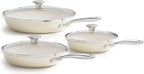 Redchef Cooking Pot Set Induction 5Qt, Saucepan Set 2.5/3.5Qt 8" 9.5" 11" Frying Pan Set with Tempered Glass Lids, Stay-Cool Handles, Oven/Dishwasher Safe, PTFE PFAS Free (Beige)