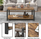 EXCEFUR Modern Coffee Table, Industrial Wood and Metal Center Table, Cocktail Tea Tables for Living Room, Rustic Brown