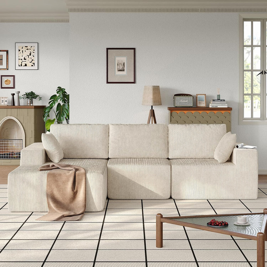 107" L-Shaped Boneless Couch, Cloud Modular Sectional Sofa with Chaise, Upholstered - No Assembly, Deep Seat, Soft Cushions & Backrest, for Living Room, Beige