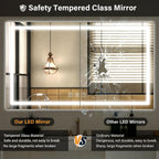40"x 60"LED Bathroom Mirror, Backlit + Front Lit, LED Bathroom Mirror with Lights for Wall, 3 Colors, Anti-Fog, Dimmable Brightness, Tempered Glass