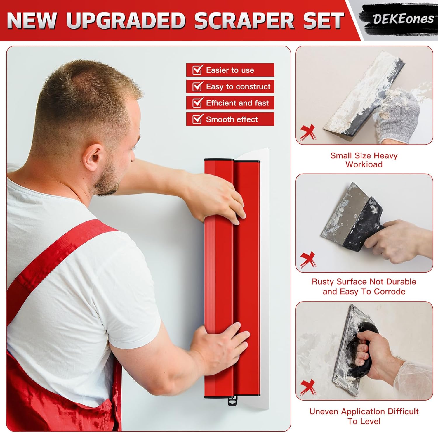 DEKEones Drywall Skimming Blade Set with Portable Case, Stainless Steel 6", 10",16", 24"&32" Skimming Blades with 28"-62" Extension Handle, Drywall Finishing Tools for Plasterboard and Wallboard