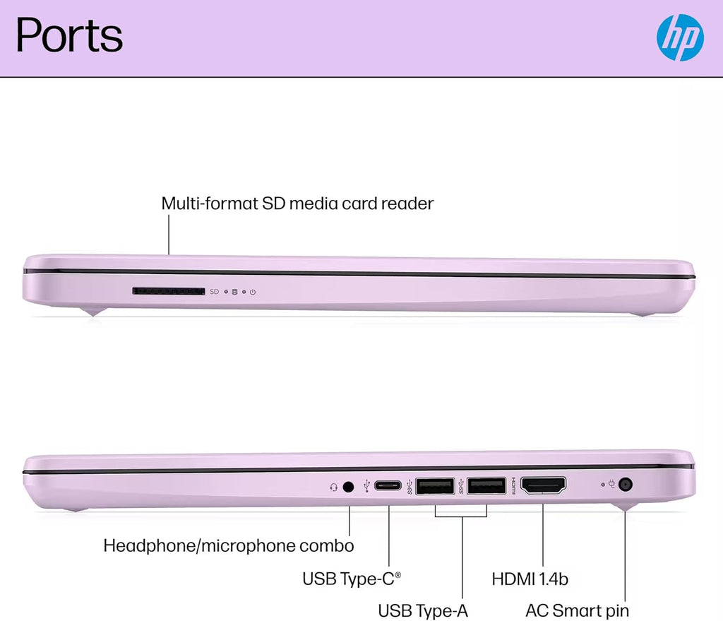 HP 14” Flagship Laptop 2025 AI-Powered Computer  Office Lifetime  Student Business  4-Core Intel CPU  16GB RAM 628GB Storage (128GB UFS+ 500GB Ext)  Long Battery HubxcelAccessory Win 11 Pro Lavender