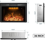 Benrocks 36” Electric Fireplace Inserts with Glass Door and Mesh Screen, Multicolor Flames & Fire Crackling Sounds, Timer, Overheating Protection Fireplace Heater, 750/1500W