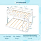 Giantex Twin Over Full Bunk Bed, Solid Wood Kids Bunk Bed with Full-Length Guardrails & Ladder, Low Bunk Beds with Slats Support for Kids, Teens, No Box Spring Needed, White