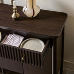 Walker Edison Samantha Modern Fluted Wood Buffet Sideboard with Storage 58 Inch, Dark Brown Oak