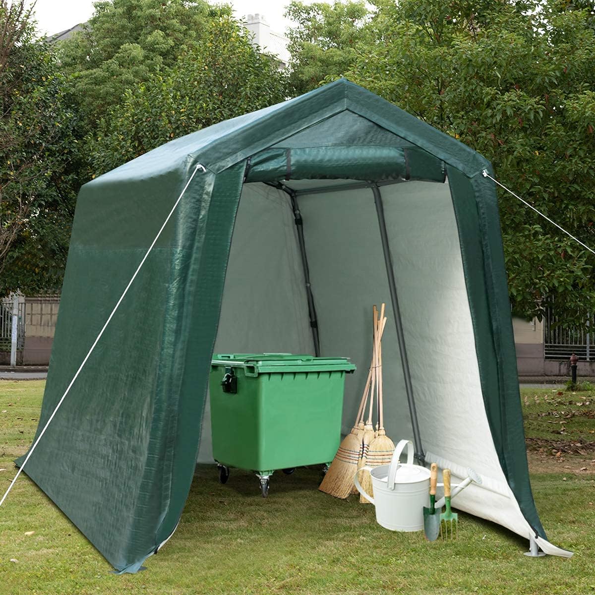 Tangkula 7 Ft x 12 Ft Outdoor Storage Shelter, Patio Storage Tent, Enclosed Carport Shed with All-Steel Metal Frame and Waterproof Ripstop Cover, Outdoor Garage Tent with Sidewalls