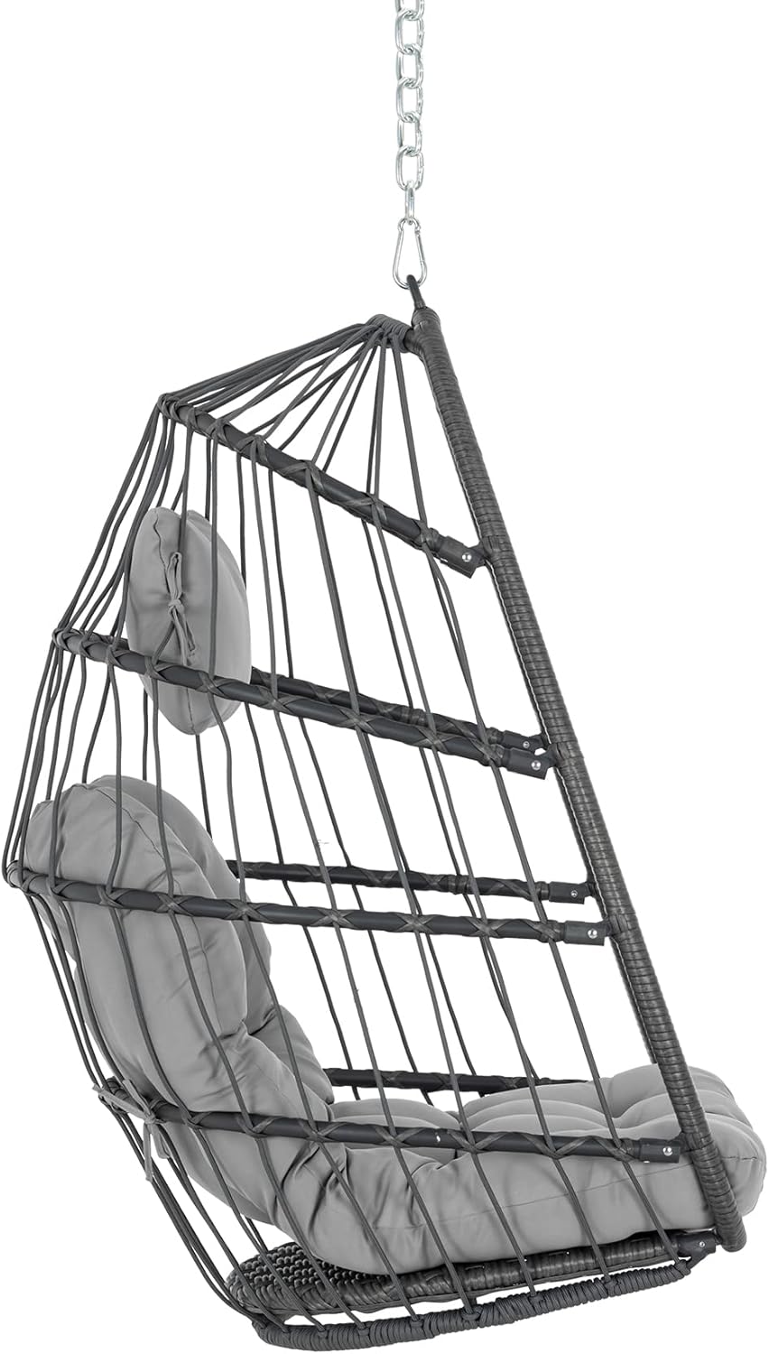 Yechen Swing Egg Chair Without Stand Indoor Outdoor, Foldable Wicker Rattan Hanging Egg Chairs Hammock Egg Basket Chair with Aluminum Frame & UV Resistant Cushions for Bedroom Patio Porch