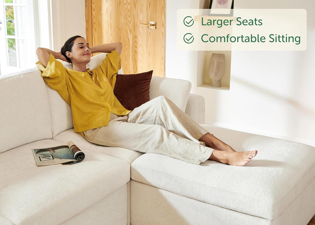 HONBAY Sectional Couch with Storage Seats, Modular Sectional Sofa with Storage Ottoman, U Shaped Sectional Couches for Living Room, Light Beige