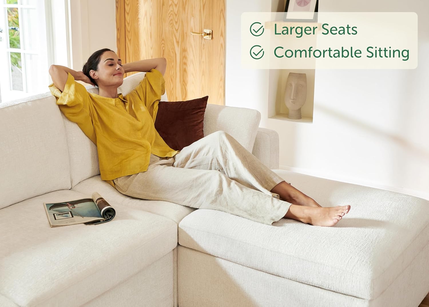 HONBAY Sectional Couch with Storage Seats, Modular Sectional Sofa with Storage Ottoman, U Shaped Sectional Couches for Living Room, Light Beige