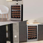Ca'Lefort Wine Fridge & Cooler - 24 Inch 52 Bottle Wine Cooler Refrigerator, 40-65°F Dual Zone Wine Refrigerator Glass Door, 3 LED Built-in or Freestanding Fridge for Home/Bar/Kitchen (5.65 cu.ft)