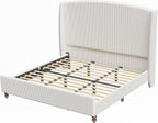 King Size Upholstered Bed Frame with 65.7" Tall Headboard Wingback, Soft Washable Corduroy Beds Cover, Solid Wood Legs, Noise-Free, No Box Spring Needed, Cream