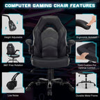Sweetcrispy Computer Gaming Desk Chair - Big Tall Ergonomic Lumbar Support with Flip-up Armrest and 360° Swivel Wheels, PU Leather Height Adjustable, for Home and Office, Black