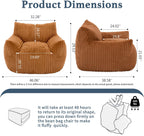 Giant Plush Bean Bag Chair for Adults with Armrests - Oversized Comfy Orange Beanbag Lounge Lazy Floor Sofa Accent Chair for Living Room, Bedroom & Dorm, Cozy Fluffy Single Cloud Mini Couch
