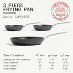 Made In Cookware | 3 Piece (Includes 8",10",12") Seasoned Blue Carbon Steel Frying Pan - (Like Cast Iron, but Better) | Professional Cookware | Crafted in Sweden | Induction Compatible