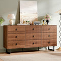 Modern Chest of Drawers with 9 Drawers,Deep Drawers,Clothes Organizer,Large Storage Cabinet for Living Room, Bedroom,Hallway,with Anti-Tipping Device, Walnut.