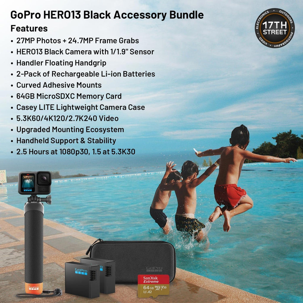GoPro Hero13 Black 27MP Waterproof Action Camera - Special Accessory Bundle | 5.3K60 Ultra HD Video w/Handler  2 Enduro 1900mAh Batteries  64GB Extreme microSDXC Memory Card and Head Strap 2.0