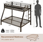 Feonase Bunk Beds Twin Over Full Size, Heavy Duty Metal Bunk Beds with Safety Guardrail & Ladders, Steel Loft Bed Frame for Teens and Adults, Apartment or Dorm, Noise Free & Easy Assembly, Black