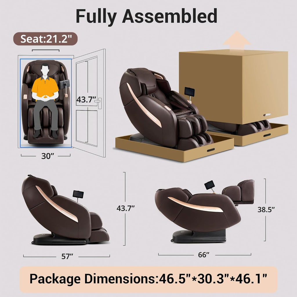 MYNTA Massage Chair Full Body  Zero Gravity SL Track Heavy Duty Massage Recliner Chair with Heat  12 Auto Modes for Home  M1612 Brown