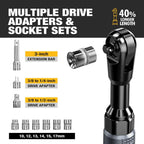 3/8" Cordless Ratchet Wrench Set, 60FT-LBS(80N.m) Electric Ratchet, 12V Extended Power Ratchet Wrench Set with Variable Speed, 6 Sockets, LED Light, 1/4" Adapter,1/2" Adapter,2 Batteries