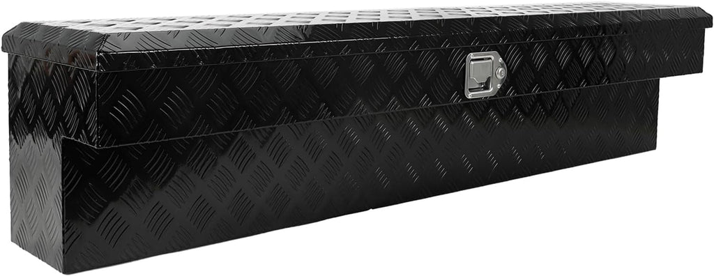 confote 60 Inch Heavy Duty Aluminum Pickup Truck Tool Box Aluminum Stripes Pattern Truck Bed RV Trailer Toolbox Waterproof Storage Organizer with Lock and Keys L-shape -Black