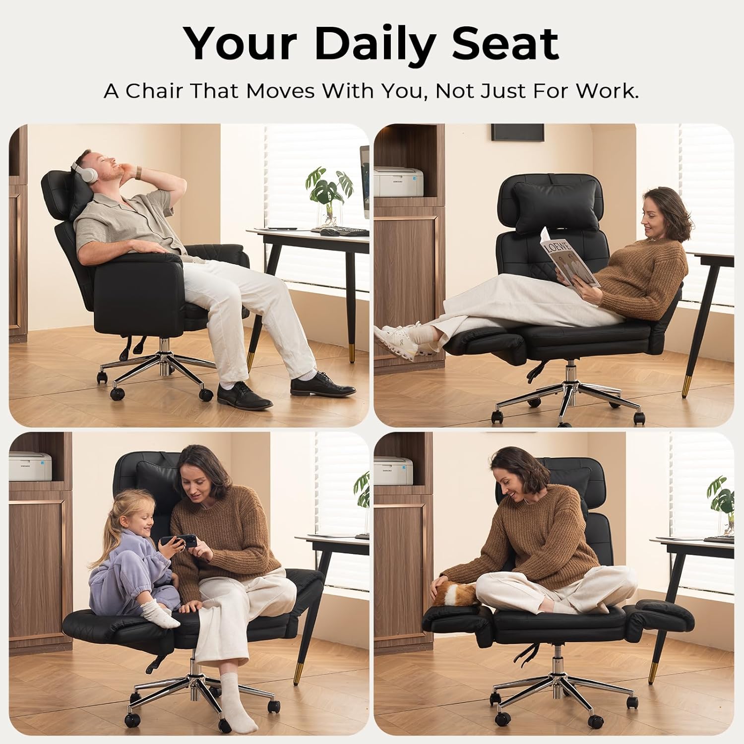 Big and Tall Office Chair - Criss Cross Leather High Back Executive Office Chair with Armrests & Wheels, Ergonomic Computer Gaming Desk Chair for Home, Makeup Vanity & Bedroom, Black, 49.6”H×22”W