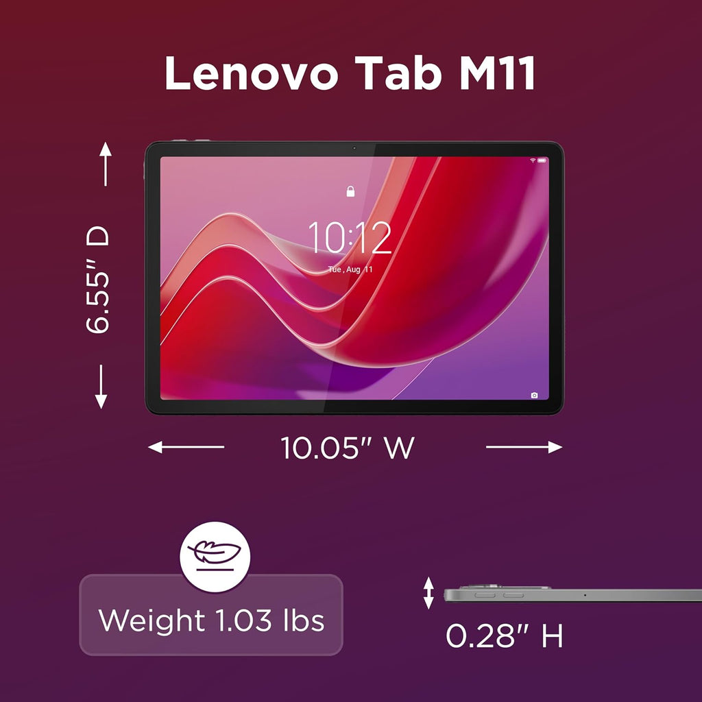 Lenovo Tab M11  11” Display  MediaTek Helio G88 Octa-Core  4GB RAM  128GB SSD  1920x1200 px  Ambient Light-Sensor  10 Hour Battery  Comes w/Folio Case  Luna Grey