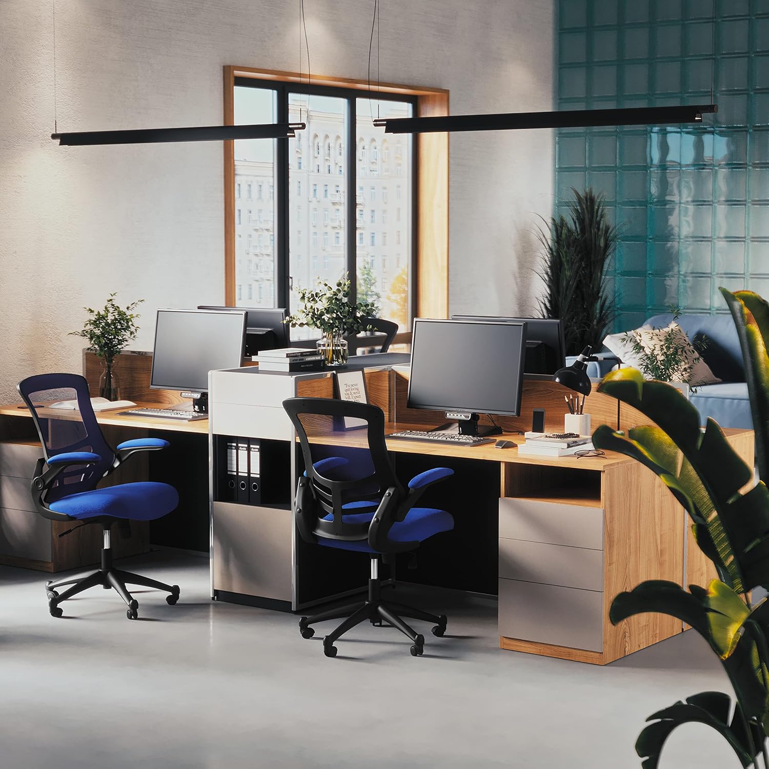Flash Furniture Kelista Mid-Back Blue Mesh Swivel Ergonomic Task Office Chair with Flip-Up Arms