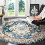 SAFAVIEH Monaco Collection Area Rug - 10' Round, Navy & Light Blue, Non-Shedding & Easy to Clean, Distressed Medallion Design, Ideal for Living Room, Bedroom, Dining Space (MNC243N)